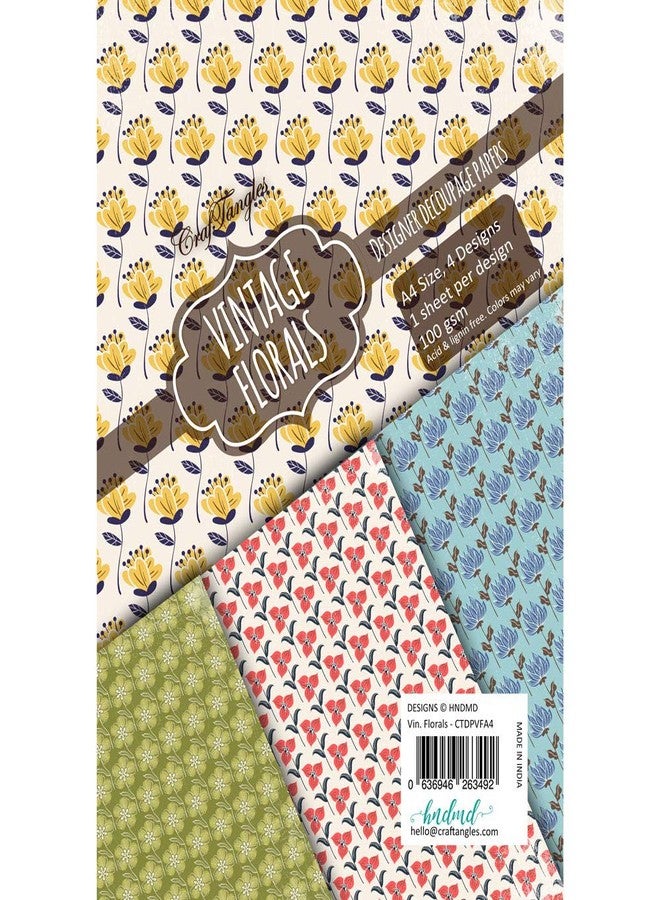 CrafTangles مجموعة ورق ديكوباج كرافت تانجلز - أزهار عتيقة (A4) - 4 أوراق - Image 3
